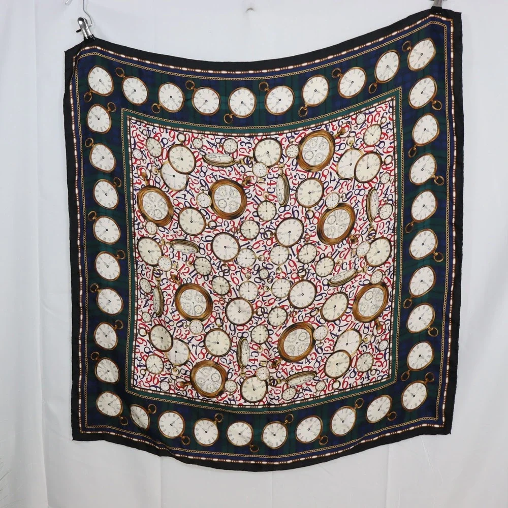 Unbranded Pocket Watch Scarf 34x33 Multicolor‎ Women Vintage Clock Print